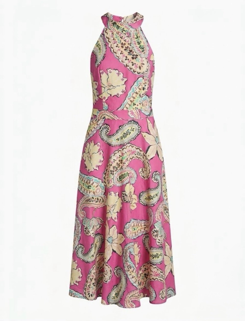 Tahari Pink Paisley Halter Maxi Dress 8 Luxury Resort White Lotus Wedding Guest