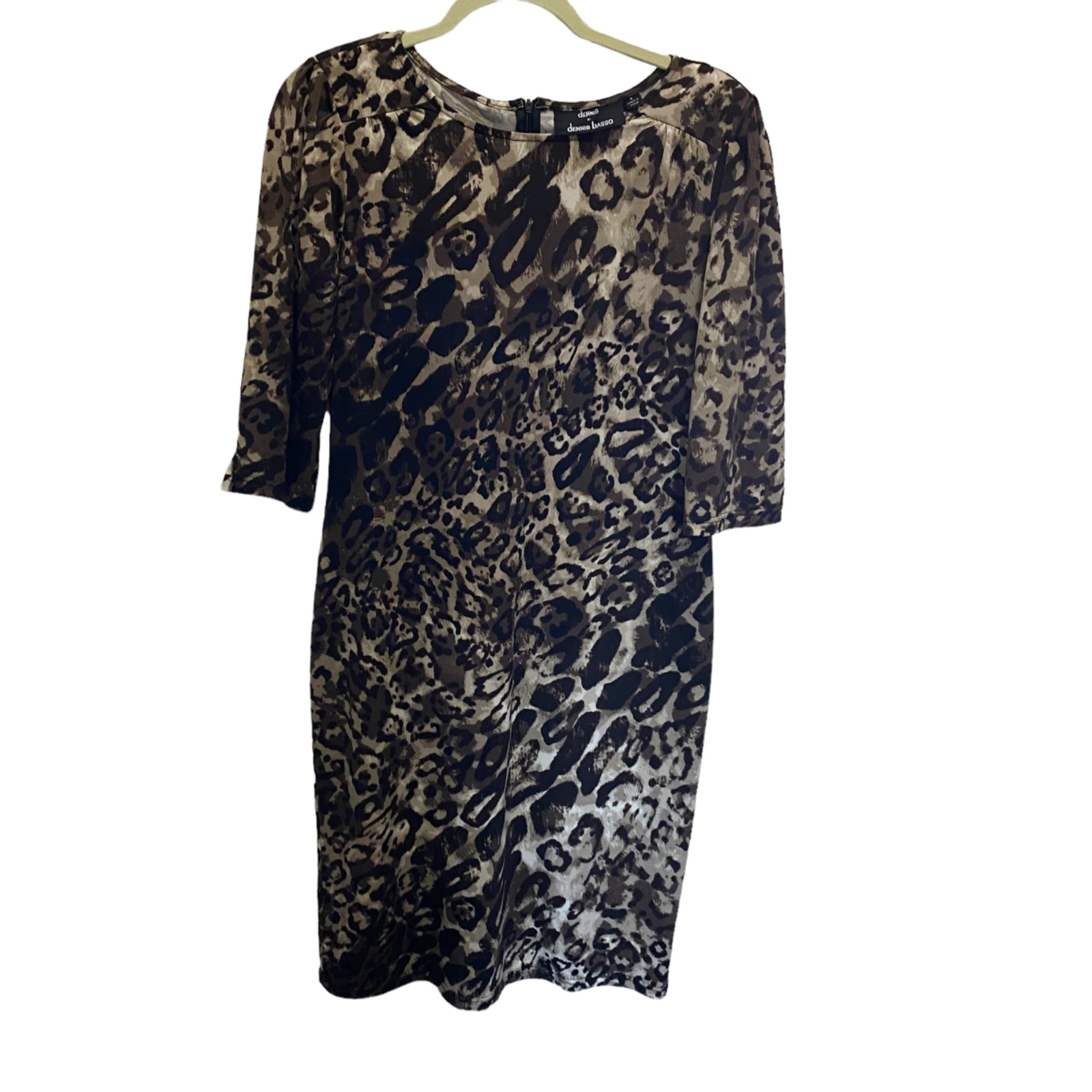 Dennis Basso Women Sz Small Leopard Cheetah Print Back Zip Cream Black Dress