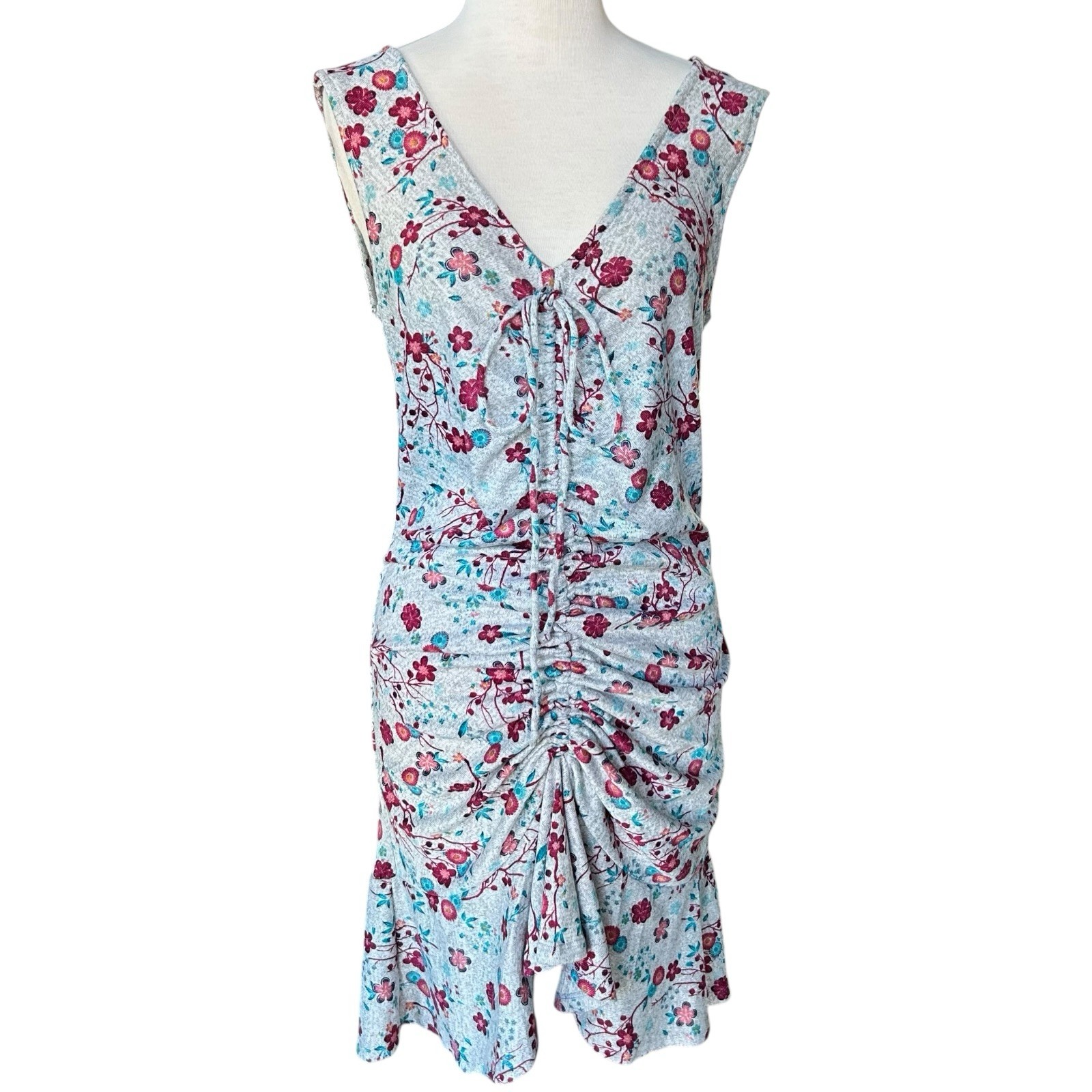 Disney Princess Sleeveless Dress Womens Gray Floral Fit Flare Ruched Mermaid Lg