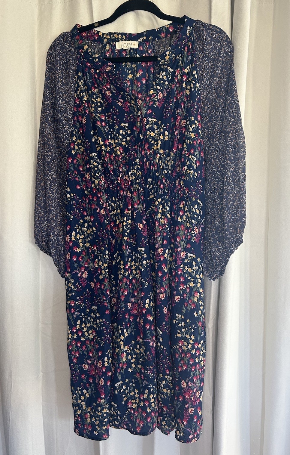 Umgee Dark Floral Patchwork Long Like Tunic Blue Navy Dress 2x