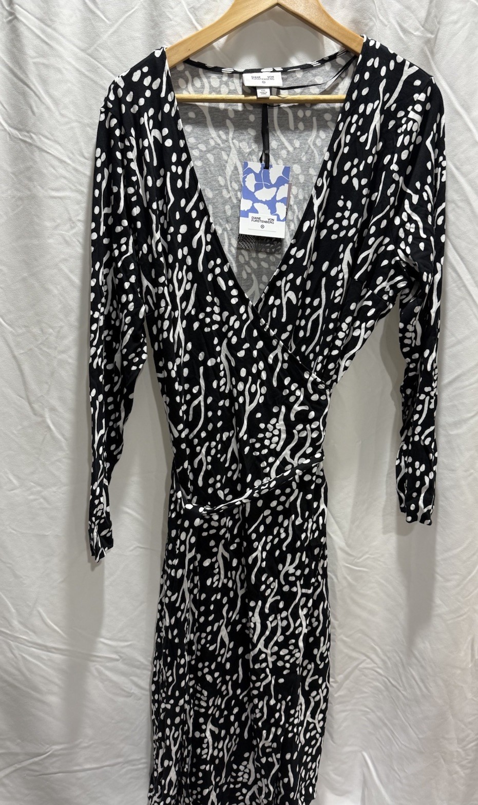 A New Day Black White Abstract Print Wrap Midi Dress 2XL