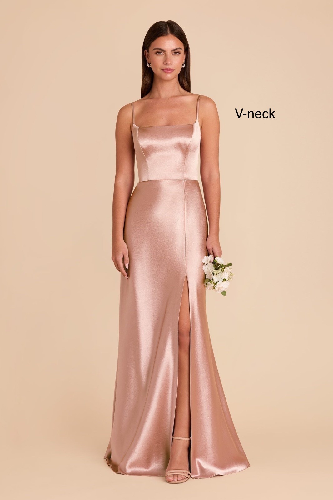 Birdy Grey Dress Rose Gold Shiny Satin Bridesmaid Gown Formal Maxi Dress XS