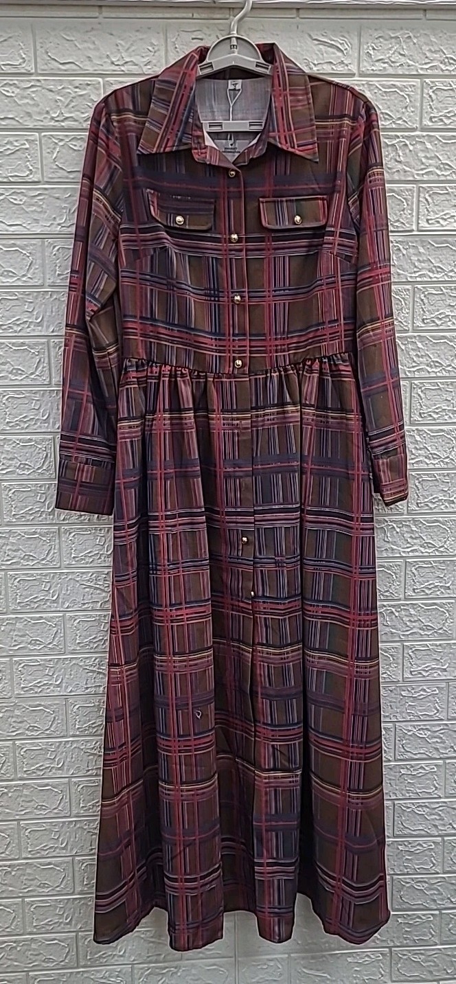 New Oyrosy Maxi Plaid Fall Winter Shirt Dress With Belt Women’s US Size L