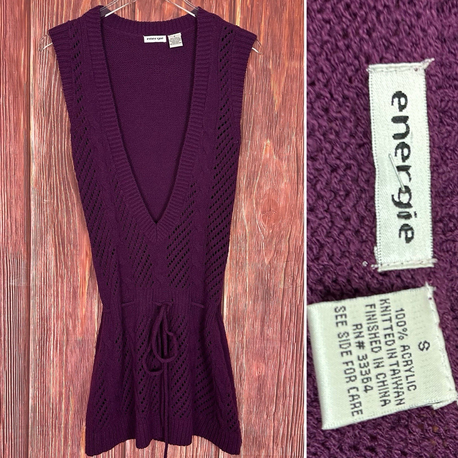 Energie Y2K Deep V Sweater Dress Purple Sleeveless Womens Size Small S