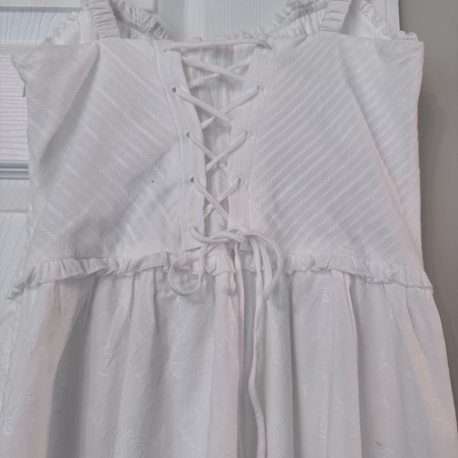NWT Commense White Ruffle Hem Cami Prairie Milkmaid Midi Dress Corset Back XS