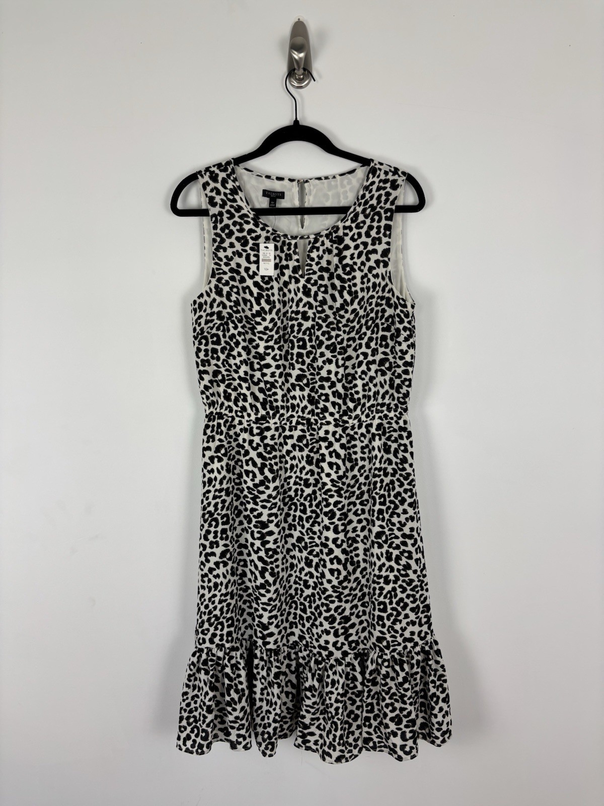 Nwt Talbots Leopard Fit Flare Dress Size 10P Black Brown White Sleeveless