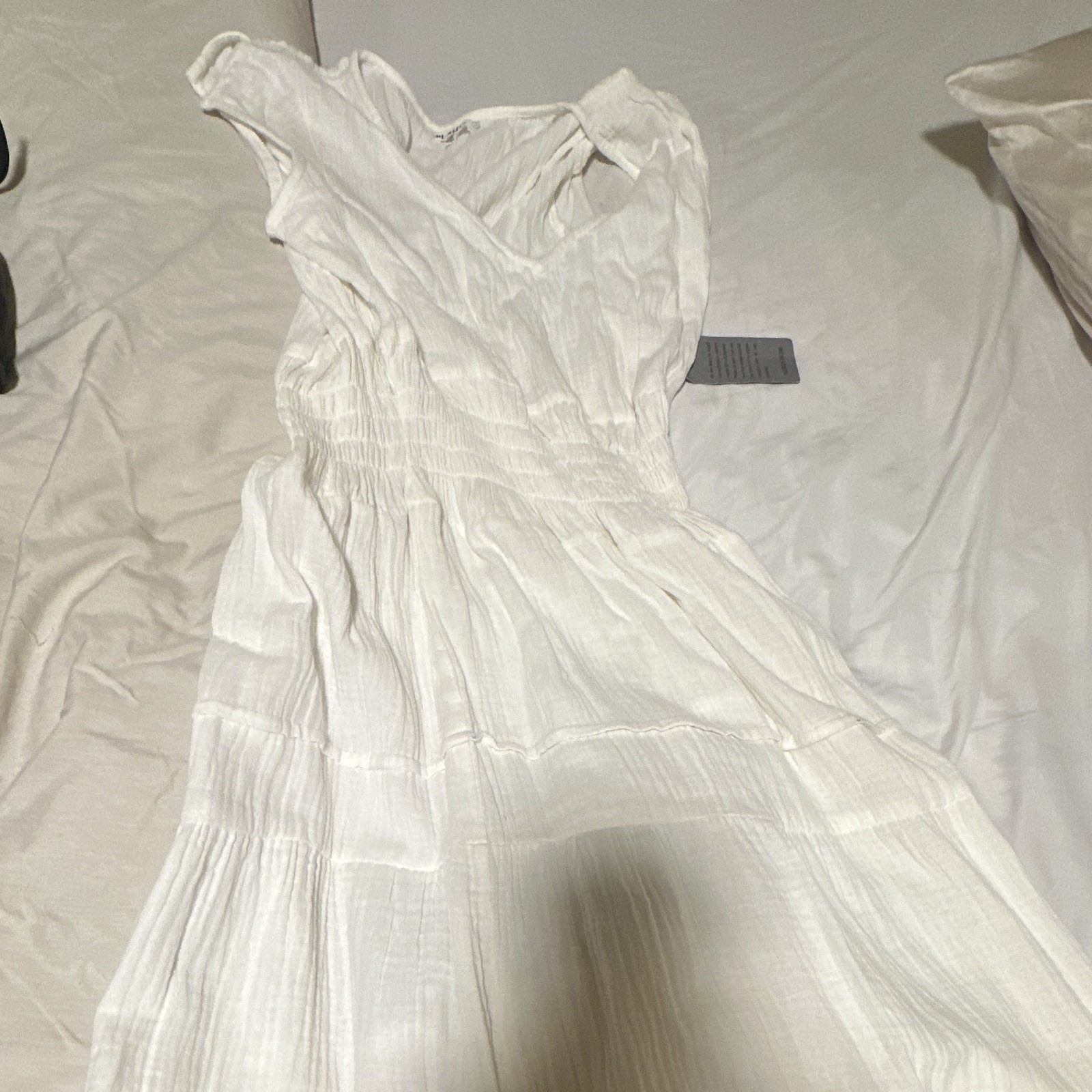 White Solid Sleeveless Smocked Ruffle Maxi Dress Womens Size S Regular Long