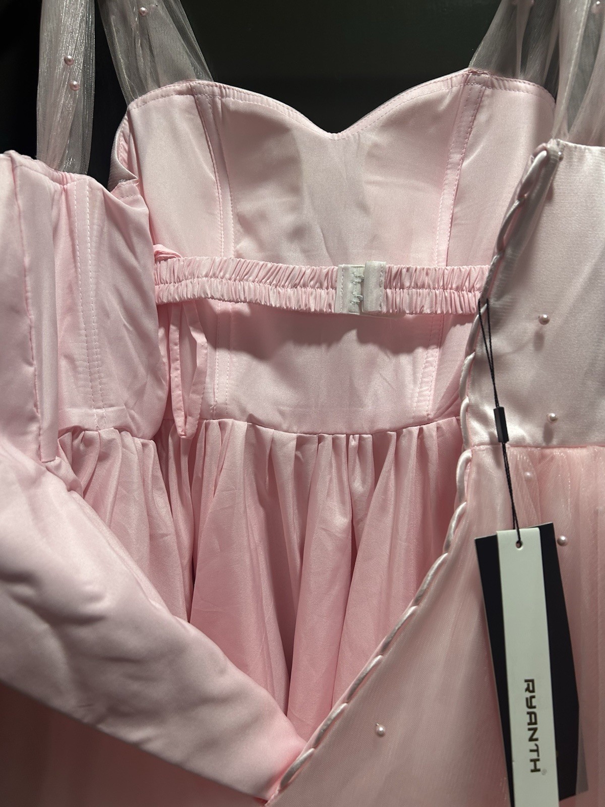 RYANTH Pink Pearl Accented Sleeveless Tulle Short A-Line Dress Size 9