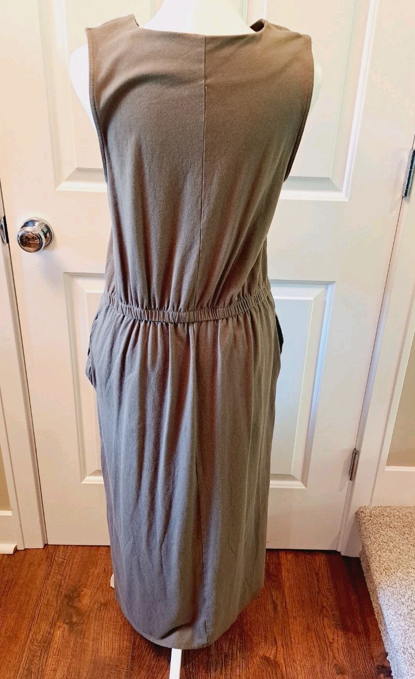 Midi Dress With Pockets Denver Hayes Tie Waist Army Green Tshirt Womens Sz M