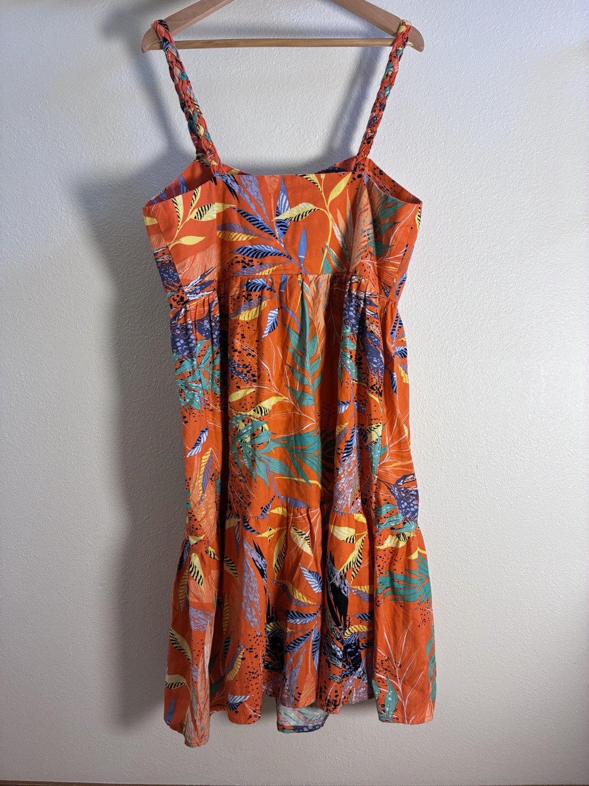 Beach Lunch Lounge Orange Sleeveless Dress Tropical Beach Summer Linen Cotton M