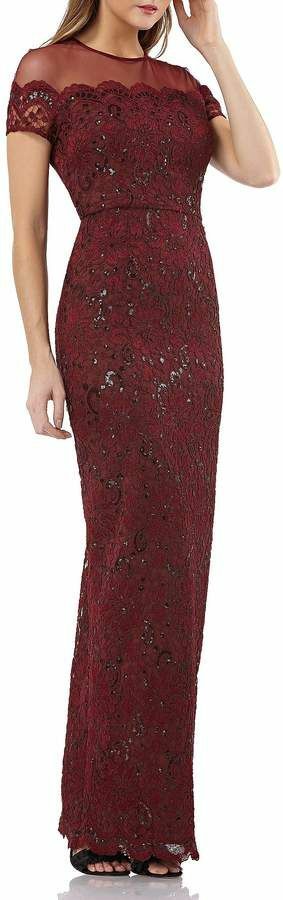 JS COLLECTIONS ROUND ILLUSIONS YOKE LACE EMBELLISHED CABERNET DRESS sz 12
