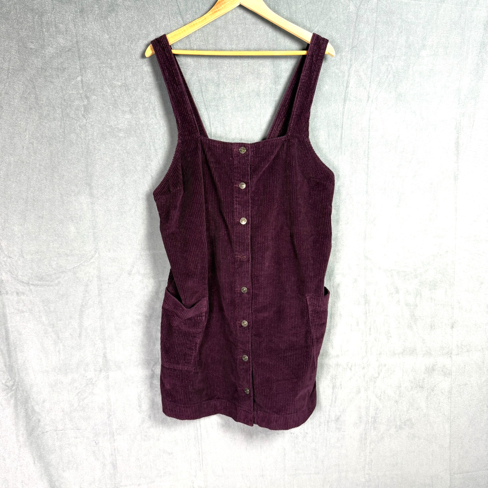 Fat Face US 12 UK 16 Purple Pinafore Dungaree Mini Dress Corduroy Button Pockets