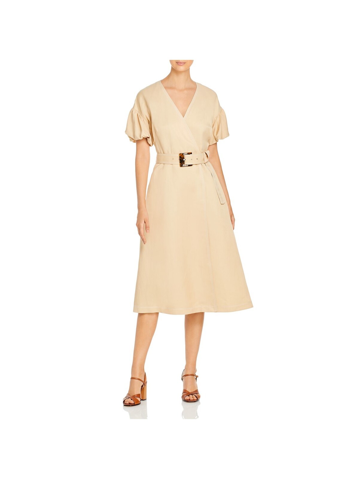 LAFAYETTE 148 Womens Dress Beige Belted Side Pockets Button Front Closur M