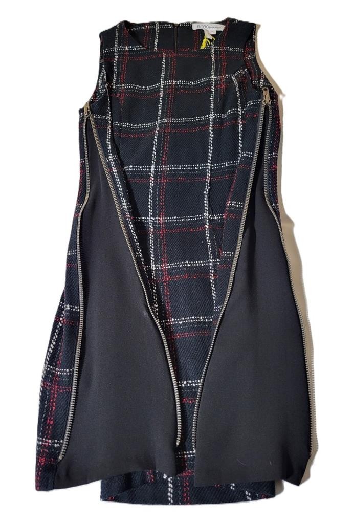 Jumper 4 Black Plaid BCBG Generation Sleeveless Sheath Dress Side Zippers
