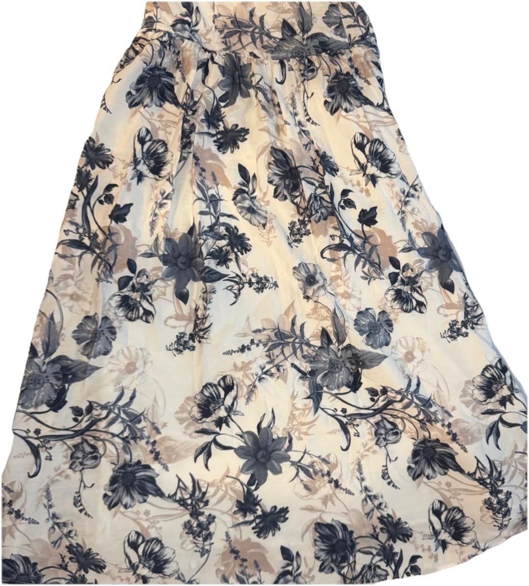 Storia Maxi Sundress Womens Size L Blue Brown Floral Smocked Lined Cottagecore