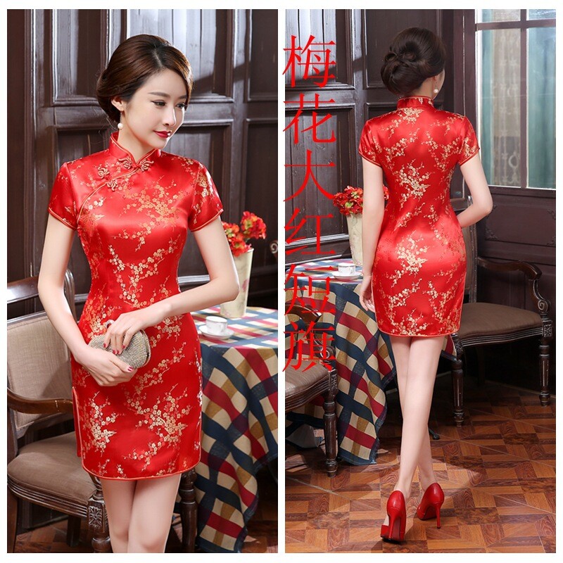 Chinese Traditional Qipao Dress Women Summer Silk Satin Cheongsam Prom Gowns