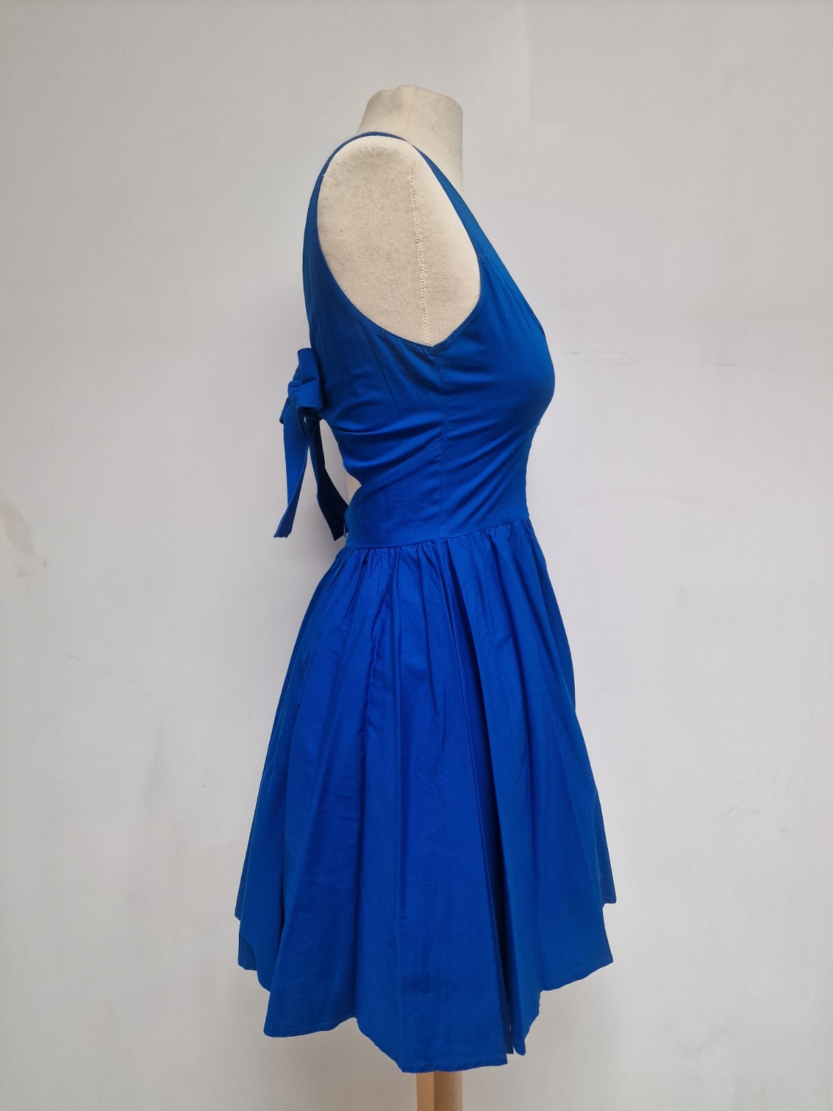 Vibrant Blue Skater Fit n Flare Backless Topshop Dress Bow Detail Cotton Size 10