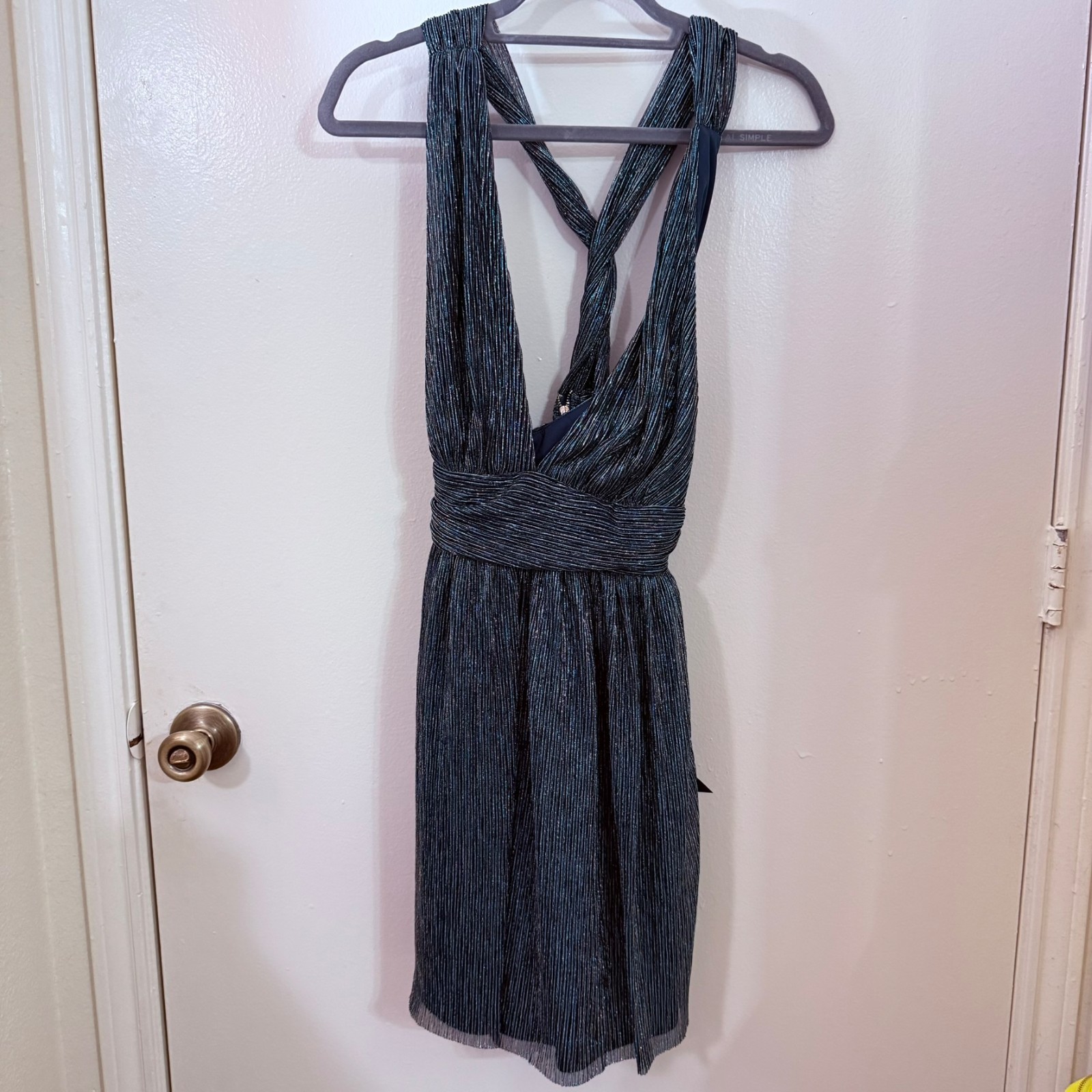 Lulus New With Tags Pleated Metallic Blue Sleeveless Fit&Flare Mini Dress Size S