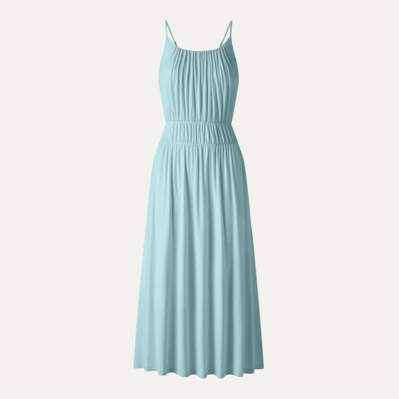 OGL Vacay Gathered U-Neck Spaghetti Midi Bra Dress with Pockets – Sea Corn
