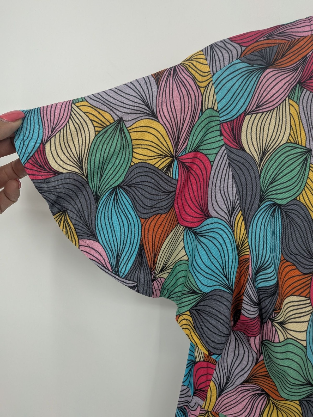Abstract Leaf Print Dress Button Front Boho Retro Artsy Bohemian Colorful Small