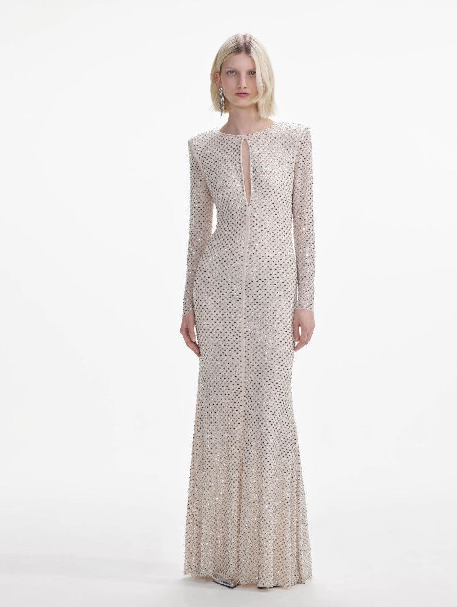self portrait CREAM RHINESTONE KEYHOLE MAXI DRESS UK 6, US 2 $870