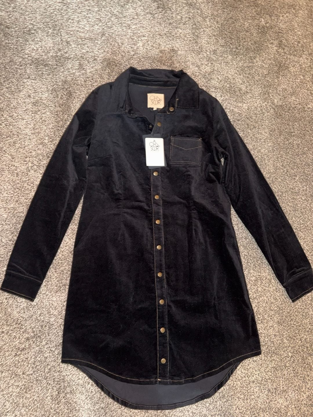 Chaser Black Corduroy Button-Down Shirt Dress