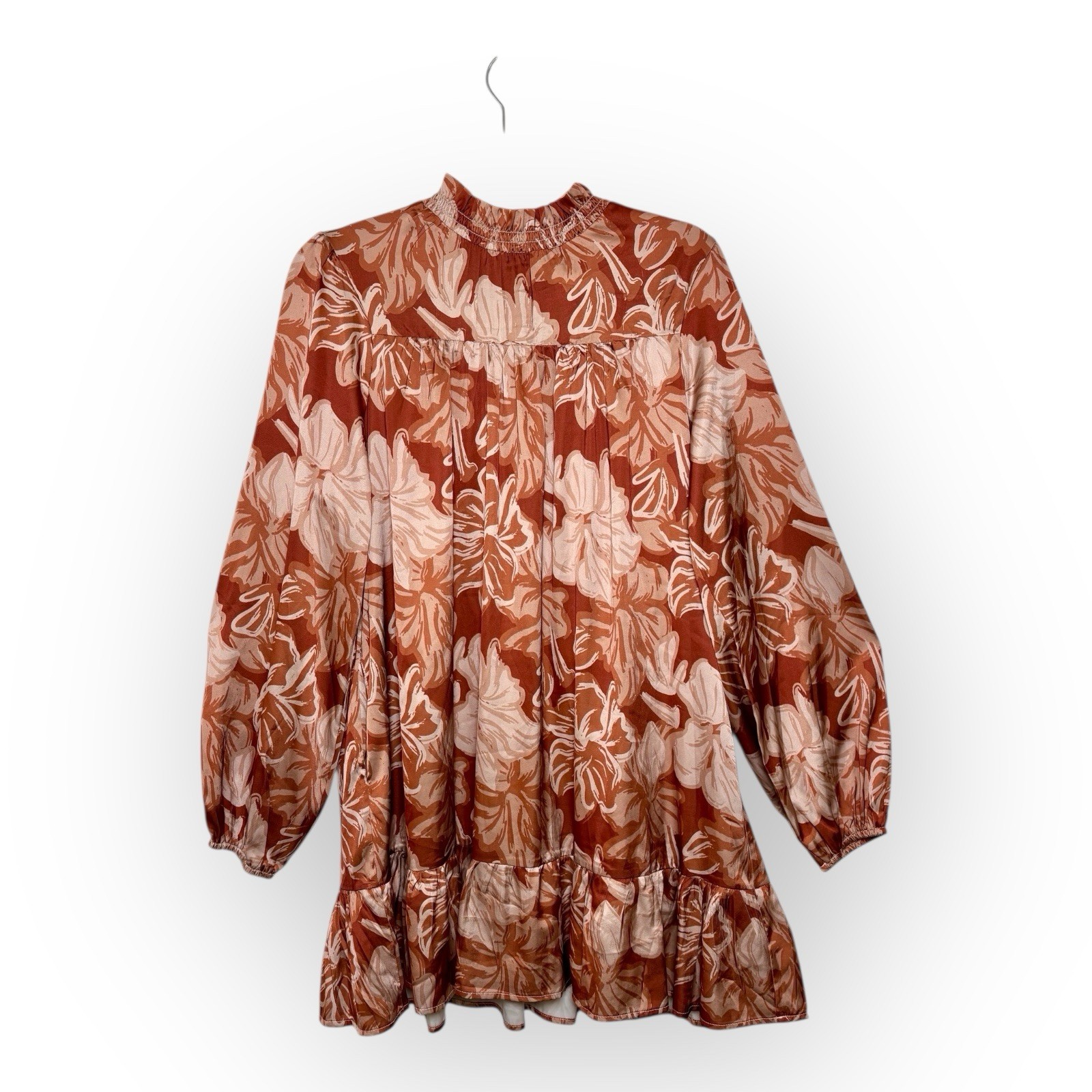 Fantastic Fawn Brown Floral Tiered Mini Dress Romantic Boho Folk Small