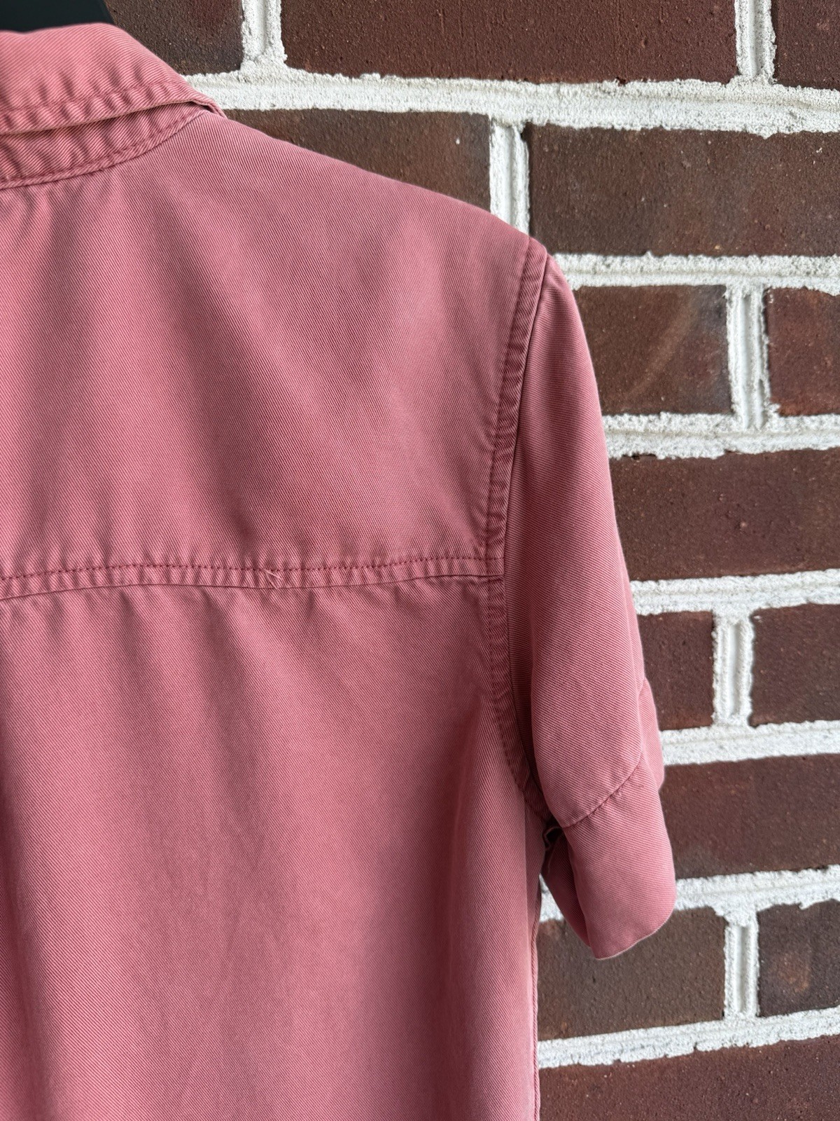 Lucky Brand M Salmon Lyocell Twill Shirt Dress Short Sleeve Button Front Pockets