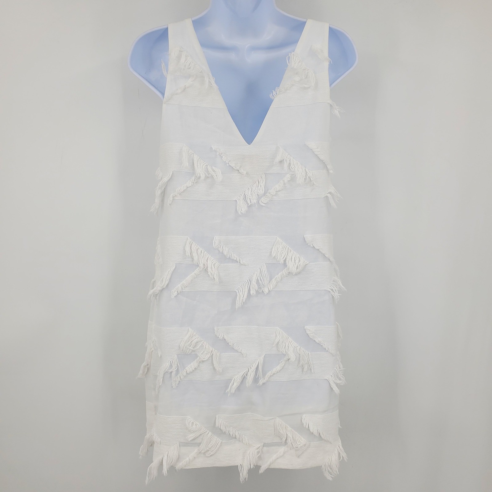 Maeve Anthropologie White Fringework V-Neck Shift Mini Dress 00P Petite Bridal