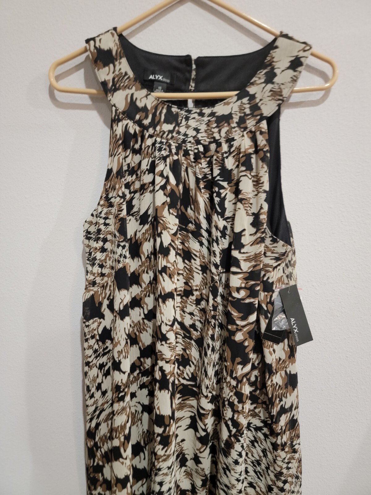 ALYX NWT Womens Size 16 Sleeveless Knee Length Dress Chiffon Layered Brown Black