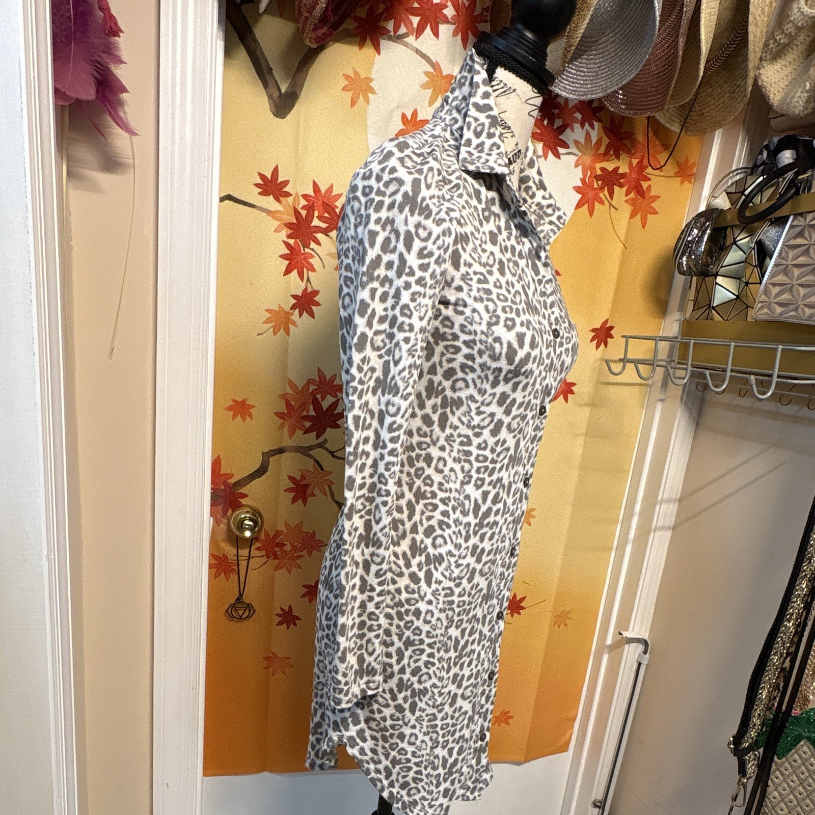 Leopard Animal Print Collared Button Front Shirt Dress S