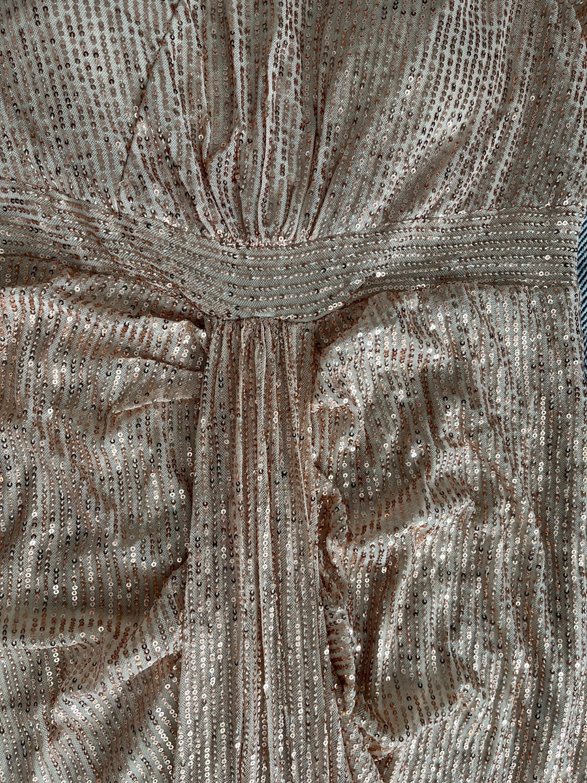 New Rose Gold Sequin Gown V-Neck Flutter Sleeve Plus Size Formal Prom Maxi Dress
