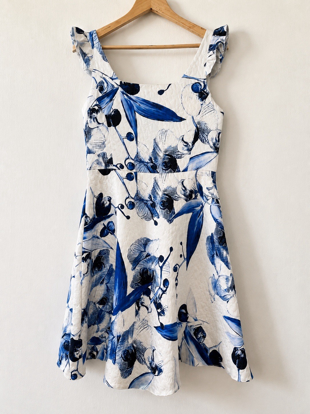 Arggido Floral Dress EU 40 UK 12 Blue White Wedding Guest Occasion Party