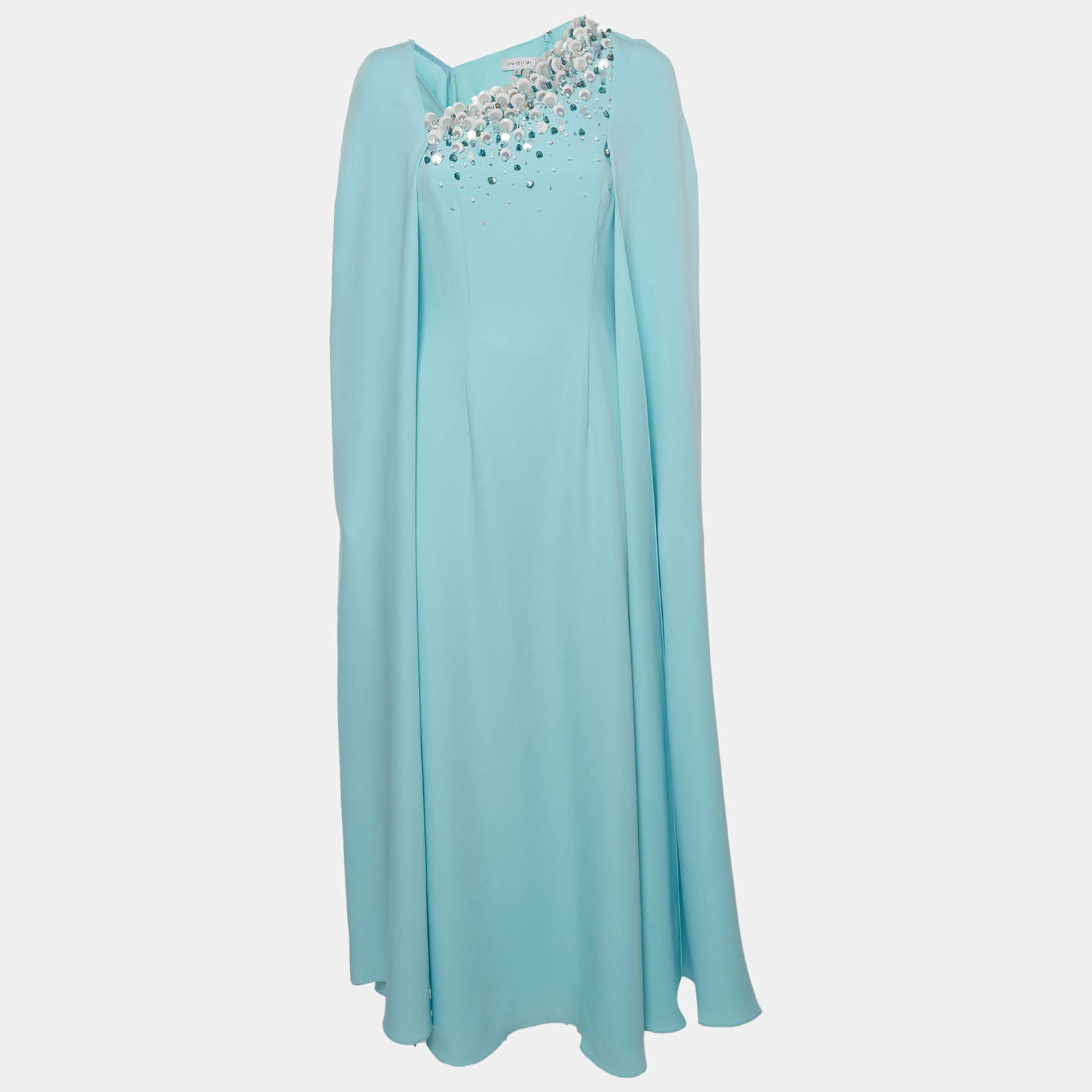 Anatomi Blue Bead Embellished Synthetic Milani Kaftan Dress S