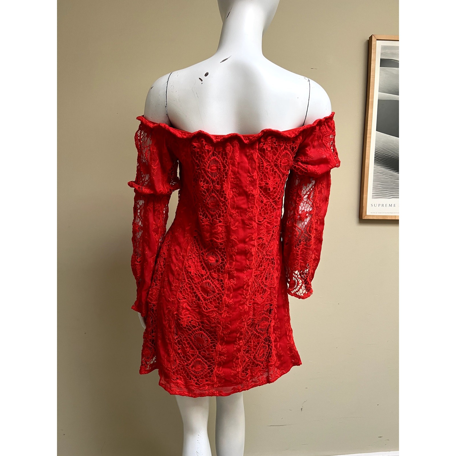 For Love and Lemons Garden Rose Mini Lace Dress, Scarlet Red, Extra Small