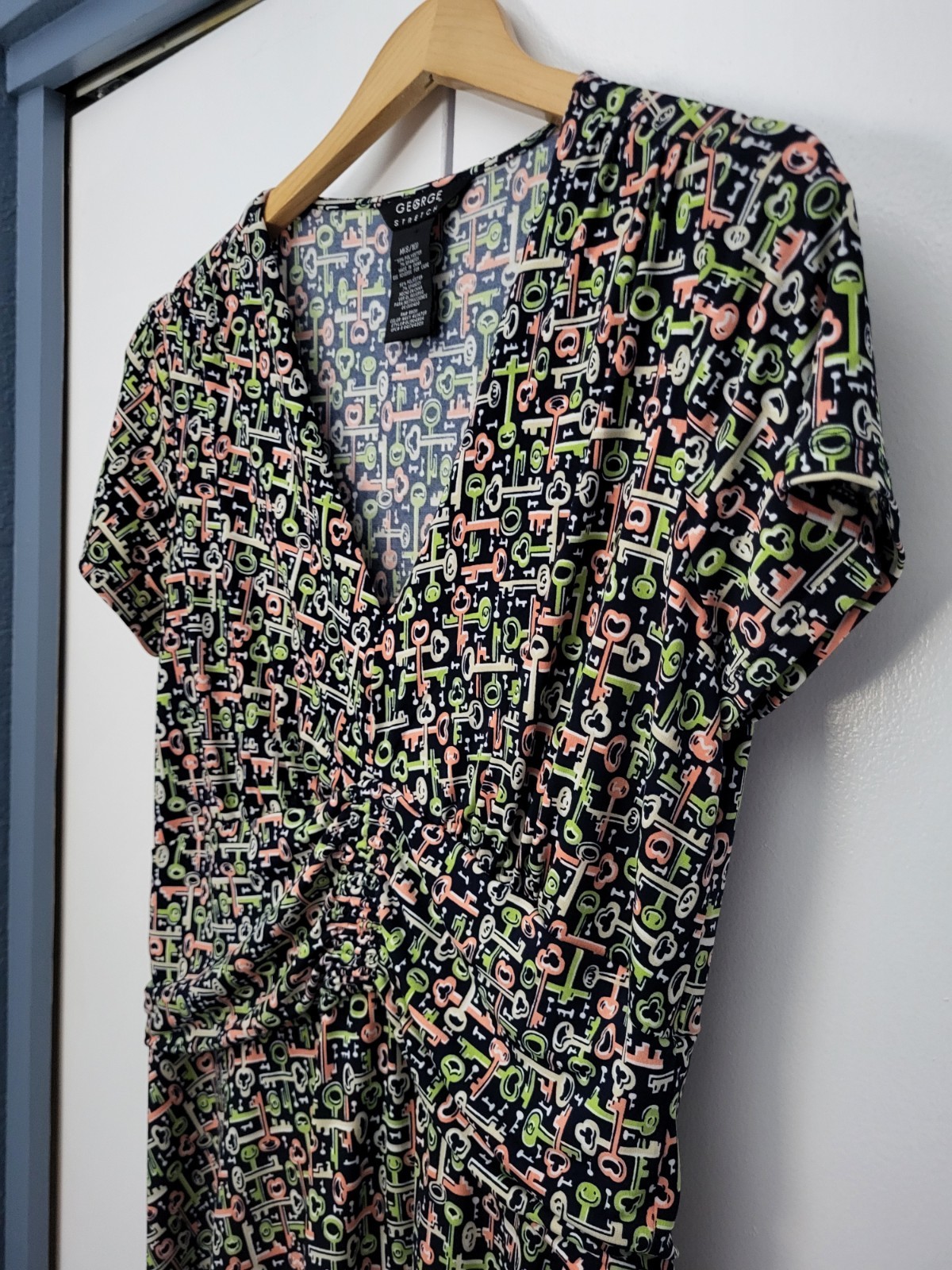 George Women’s Multicolor Key Pattern Lightweight Stretch Dress Size Medium 8/10