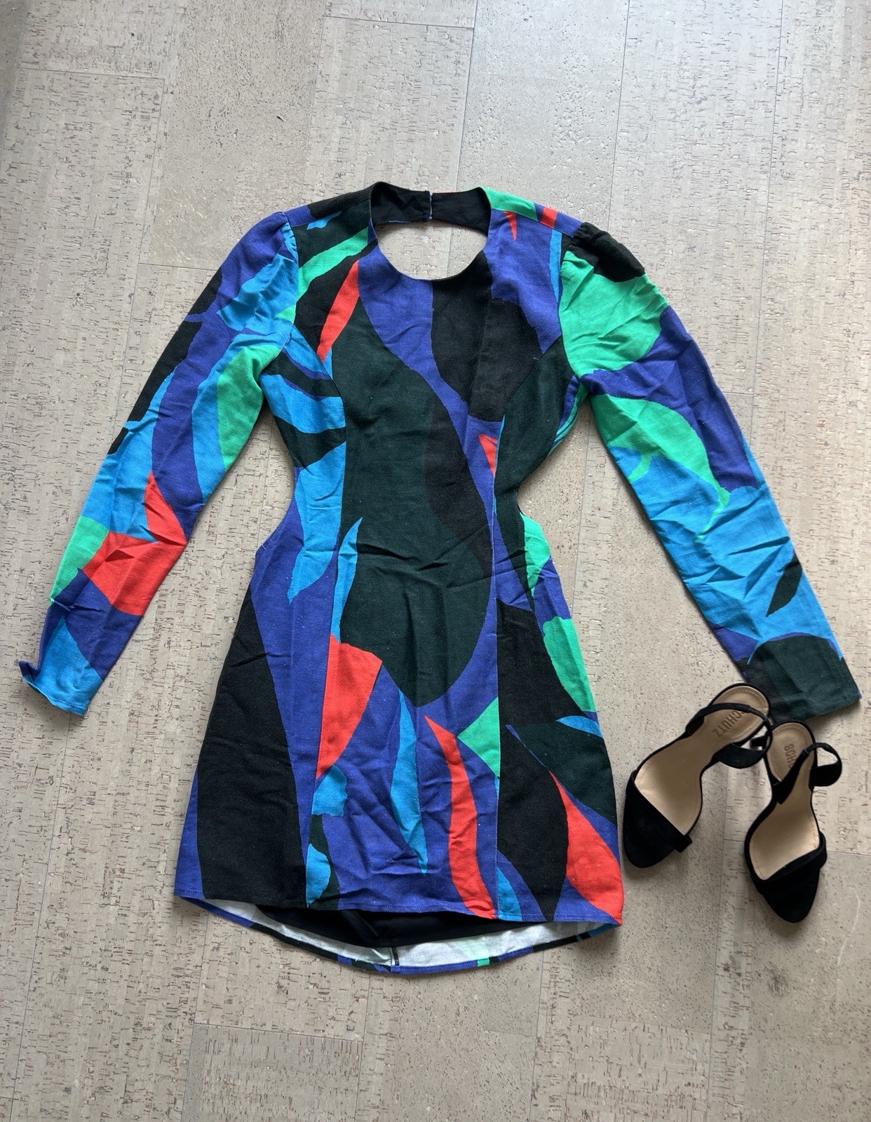 The Wolf Gang Dress Medium Linen Blend Abstract Print Long Sleeve Mini Party