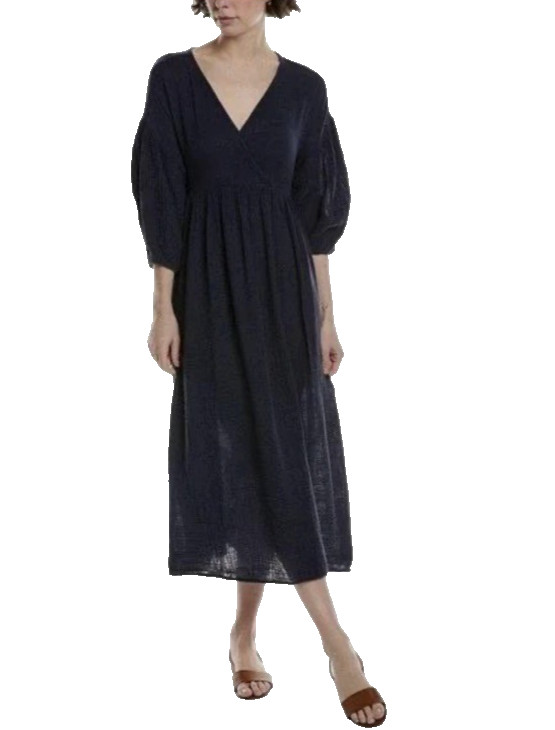 Michael Stars $188 Black Issabella Empire Waist Midi Dress w/ Ties V-Neck M NWT
