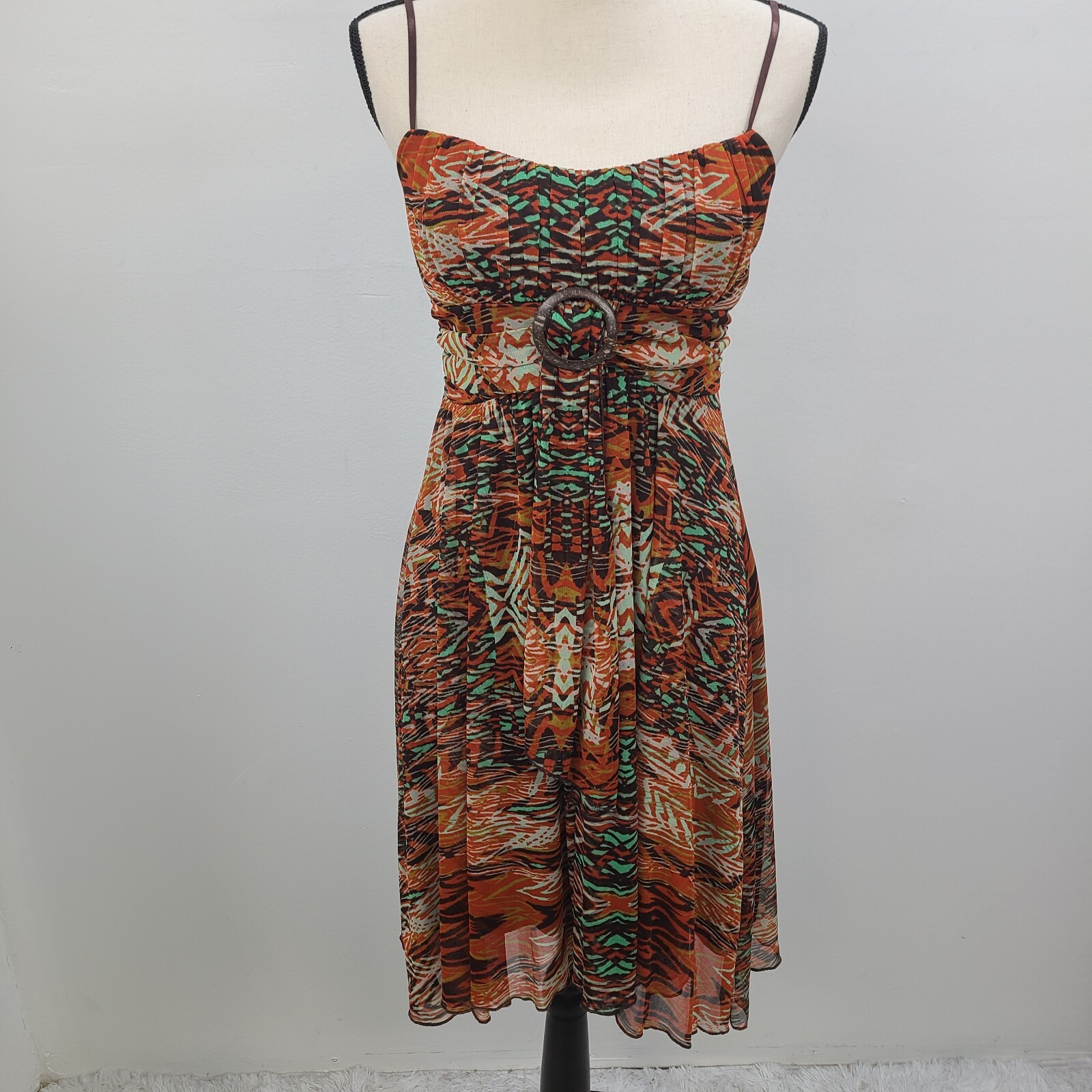 Ruby Rox Dress Women Small Brown Multicolor Adjustable Lined Pullover Padded