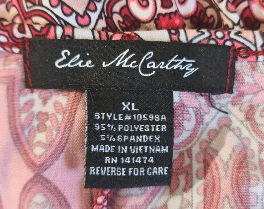 Elie McCarthy Womens Maxi Size XL Crew Neck Short Slit Sleeve Floral Red Stretch