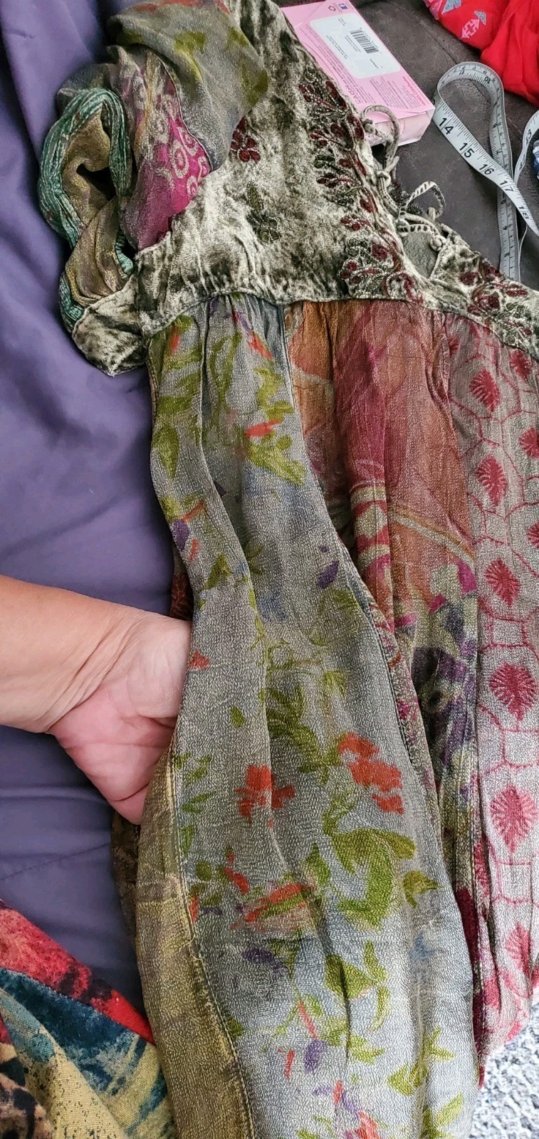Young Threads Embroidered Boho Hippie Patchwork Flowy Lined Dress Size S