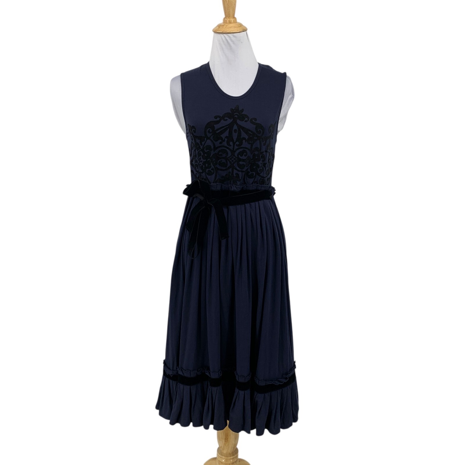 Plenty By Tracy Reese Dress Womens P Petite Navy Velvet Tie Details Lined Swing