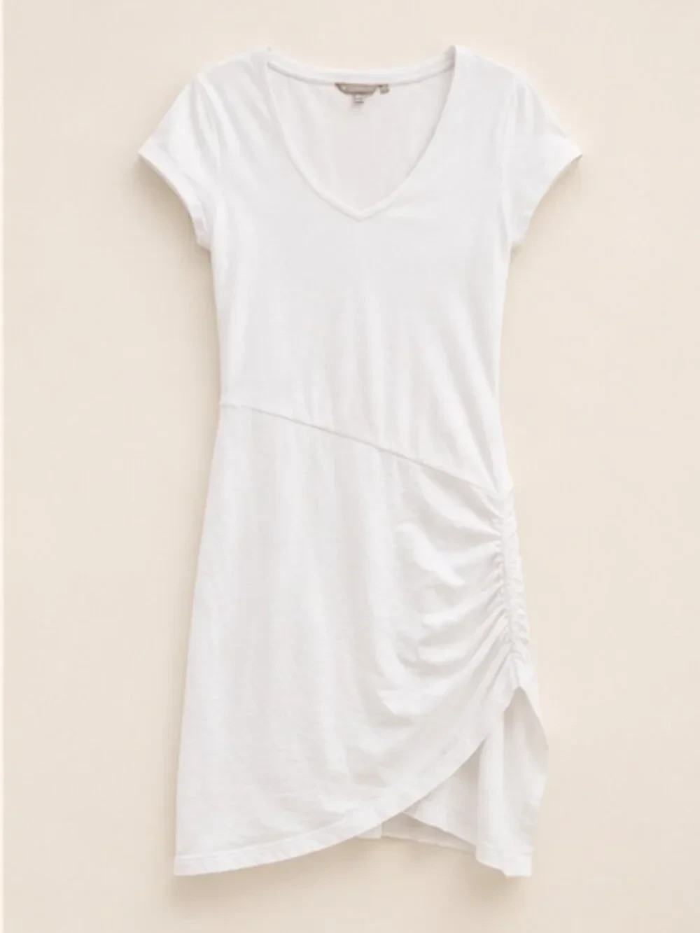 Athleta White Ruched T Shirt Dress Athleisure Travel Minimalist XS