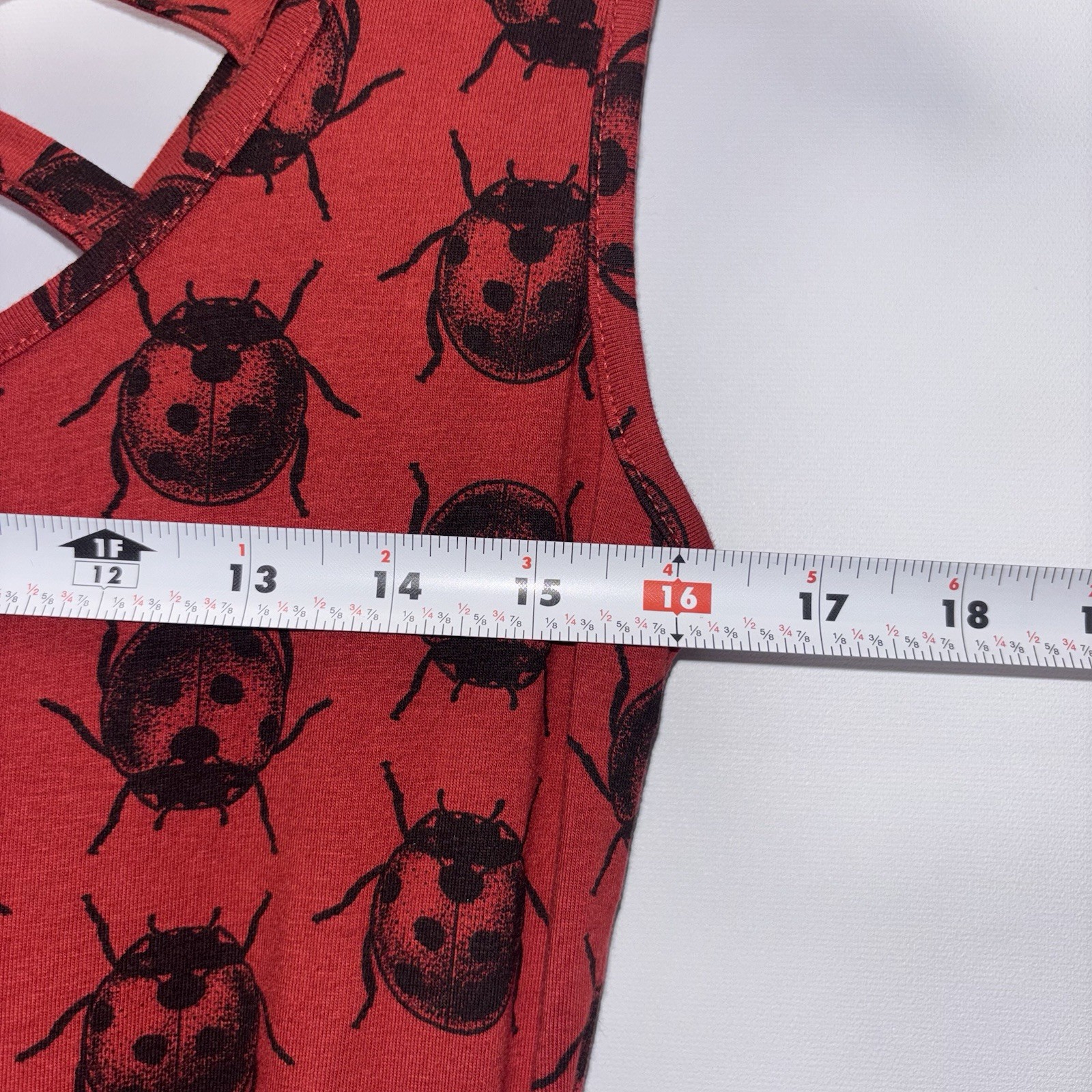 Effie’s Heart Red Ladybug Print Crisscross Back Skater Dress Size Small