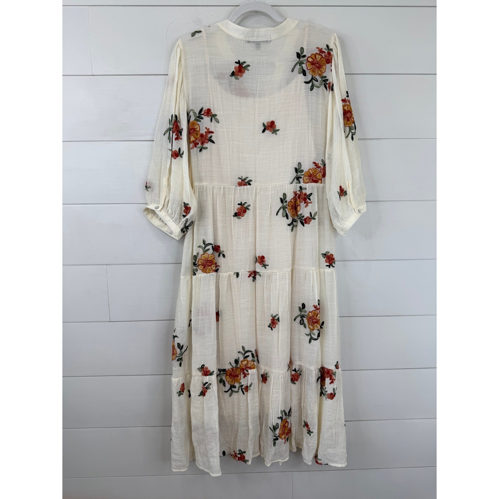 Figueroa & Flower Embroidered Floral Tiered Gauze Midi Dress Boho Cottagecore XL
