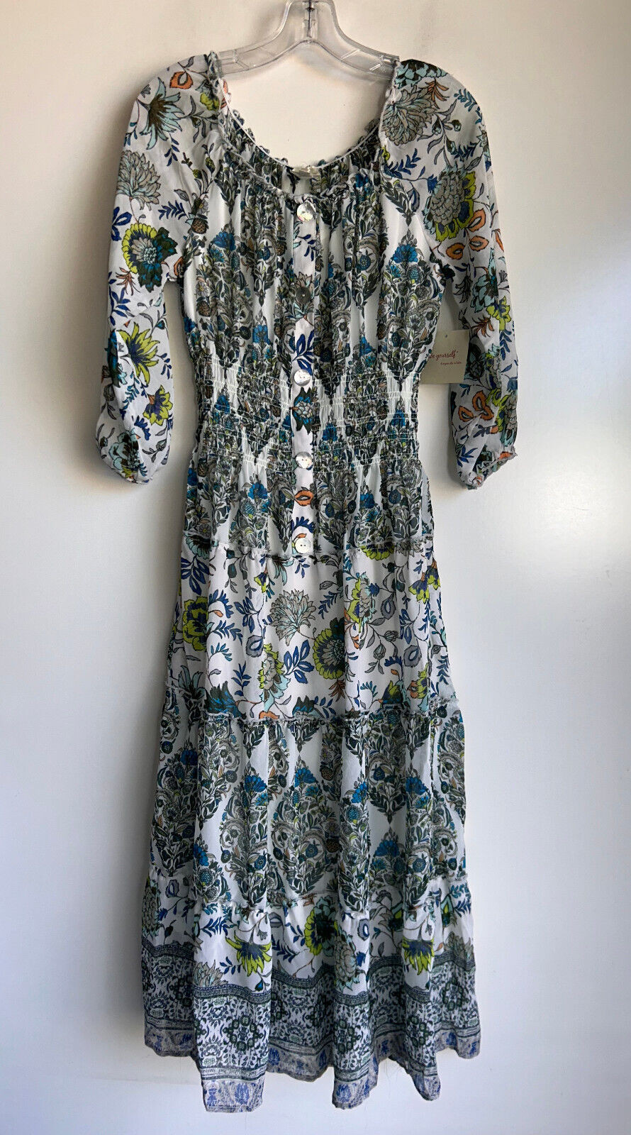 NWT Fig and Flower Boho Peasant Floral Print Maxi Dress Size Small