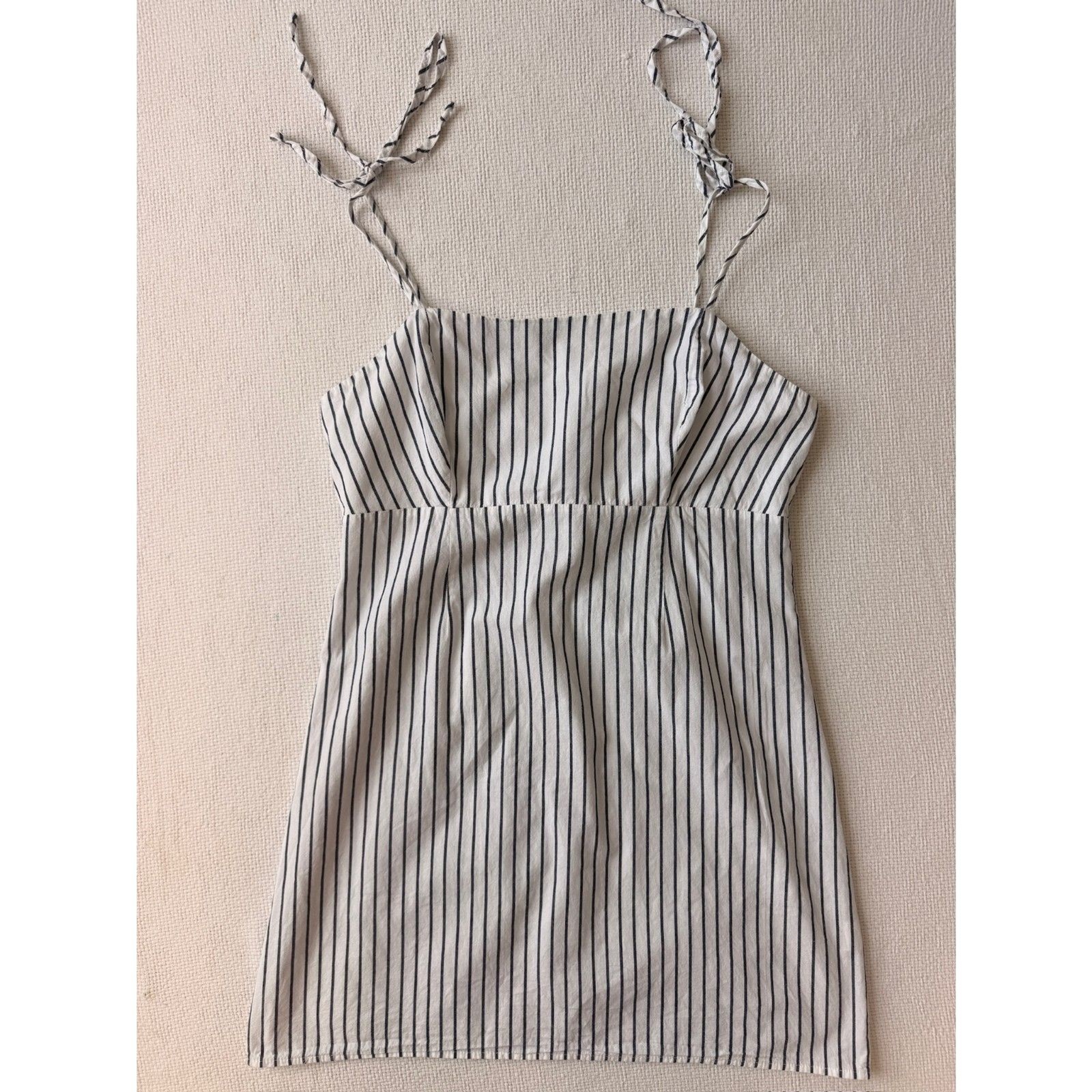 Lottie Moss Striped Tie Strap Mini Dress White Navy Cotton Medium