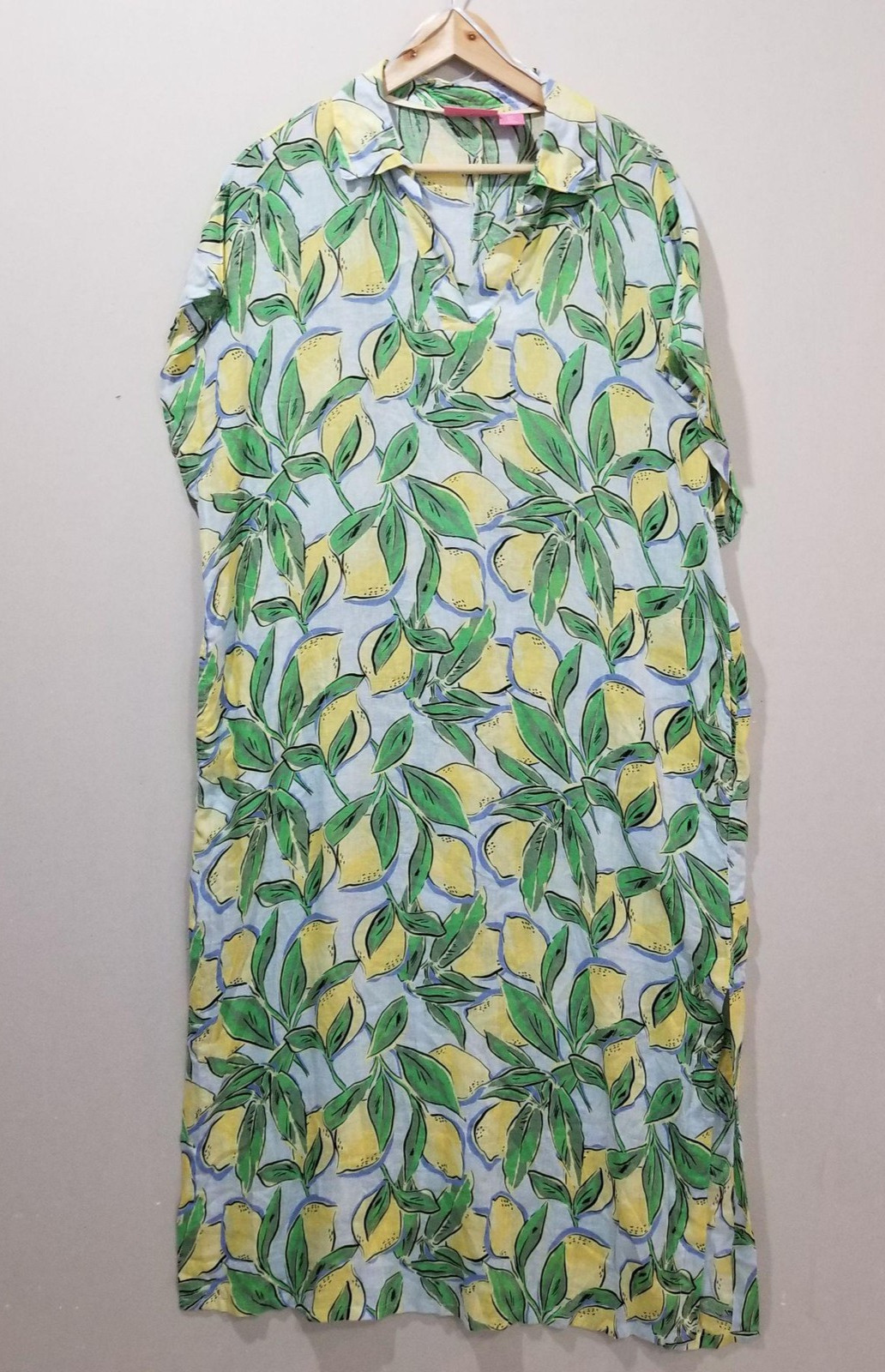 Isaac Mizrahi New York Maxi Dress Women Large Lemon Print Linen Blend Resort