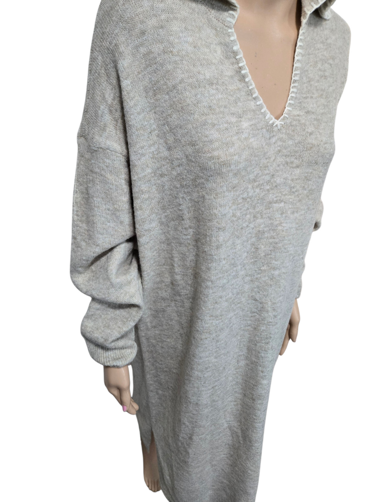 1. State large heathered tan long sleeve collared sweater dress