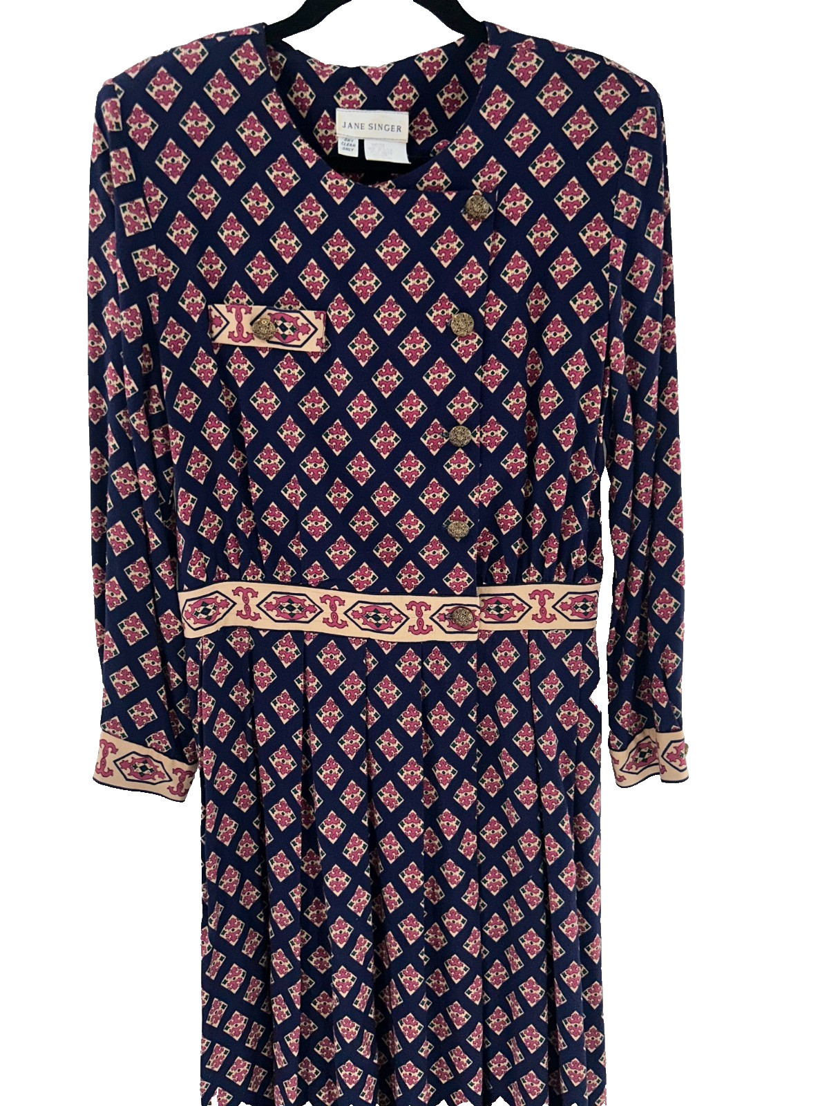 Women’s Vintage Jane Singer Geometric Print Midi Dress Size 12